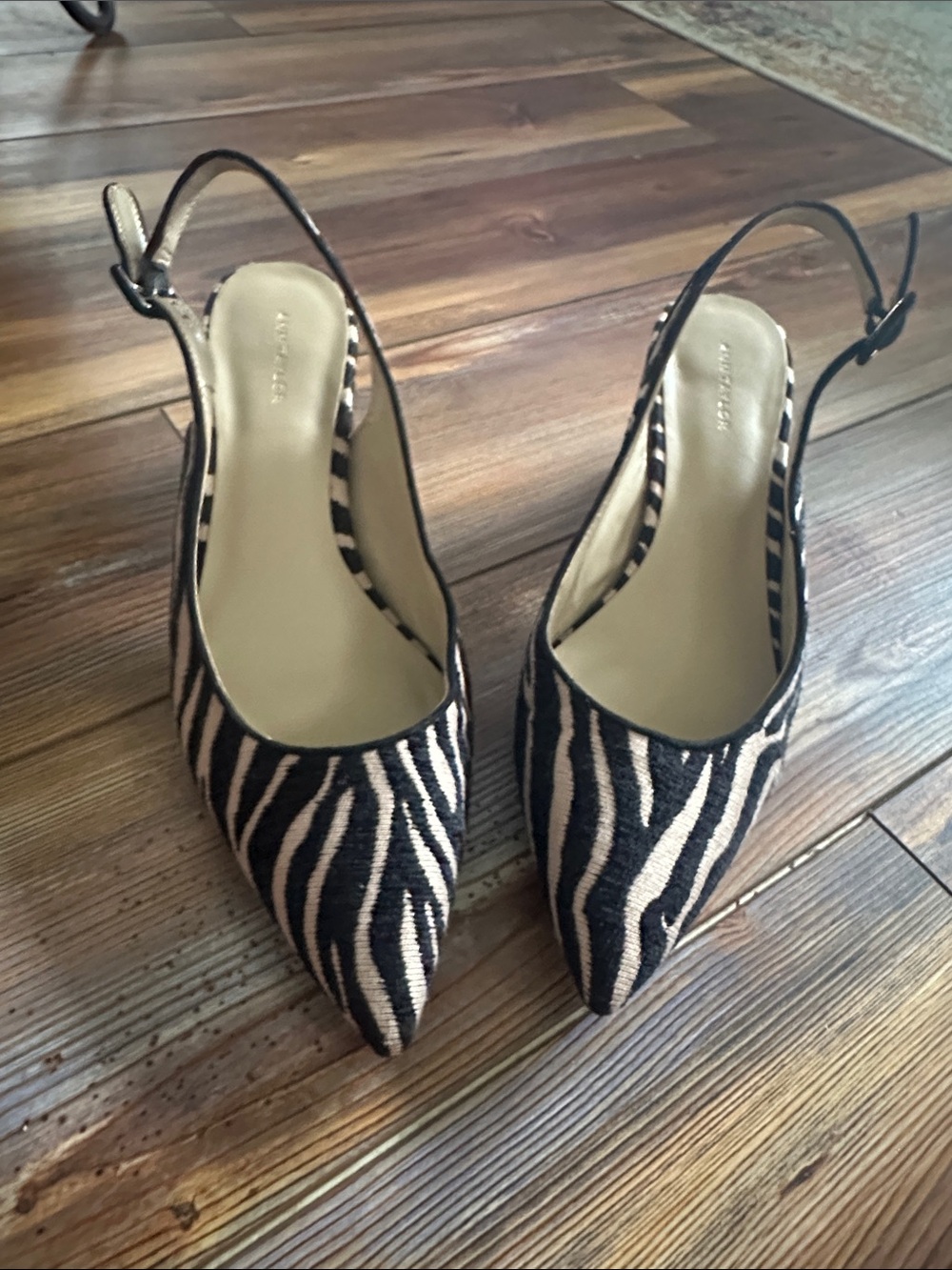Ann Taylor Black and Cream Zebra Print Slingback Mules